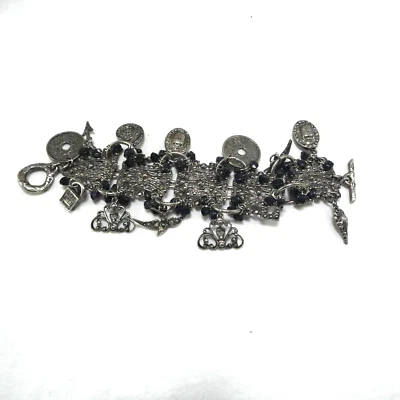 Alexis Lehellec Chunky Charm Bracelet Coin Scarab Shell Dangle Toggle Birds Rare - Image 1 of 4