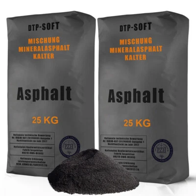 DTPSOFT 2 x 25kg Kaltasphalt 0-8 mm Reparaturasphalt Asphalt Kaltmischgut 50kg TOP 50 kg
