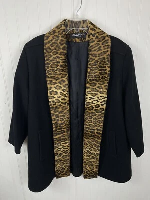 Abrigo drapeado de invierno con estampado de leopardo Alorna para mujer L/XL negro mezcla de lana Foto 1 de 4