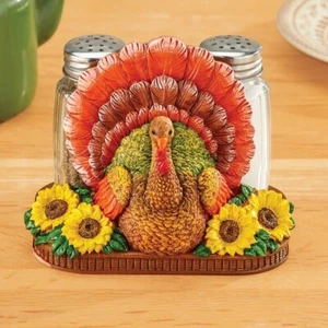 Juego de coctelera de sal y pimienta de pavo de otoño pintada a mano de 3 piezas - Imagen 1 de 3