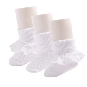 Baby Girls Socks Newborn Baby Eyelet Turn Cuff Ruffle Lace Socks Dress Fancy ... - Picture 1 of 3