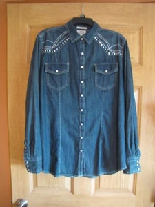 Ariat Women's XL Fitted Embellished Denim Western Shirt, NWT - Picture 1 of 12