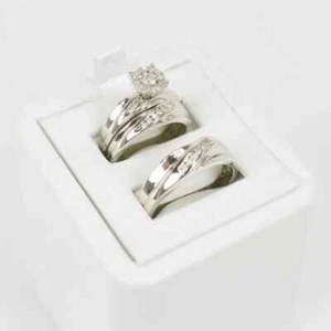 His & Her Trio Ring Set 2Ct Round Cut Lab Created Diamond 14K White Gold Plated - Picture 1 of 6