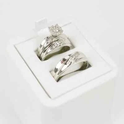 His & Her Trio Ring Set 2Ct Round Cut Lab Created Diamond 14K White Gold Plated - Image 1 of 4