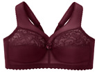 Glamorise Magic Lift Lace-Cup Bra 46H Wireless Pampers~Shoulders! Burgundy New