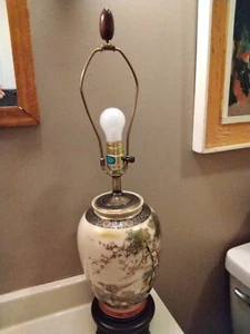 Vintage Hand Painted Vase Floral & Birds Porcelain Table Lamp 22" - Picture 1 of 12
