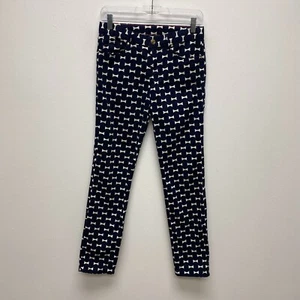 Kate Spade X Gap Kids Girls Navy White Bow Print Stretch Straight Ankle Pants 16 - Picture 1 of 9
