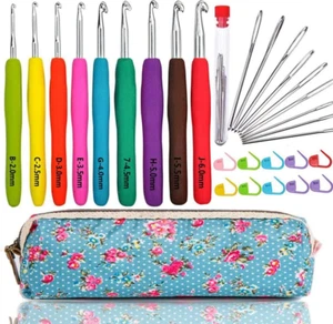 Large-Eye Blunt Needles Yarn Knitting Plus Crochet Hooks Set with Case Arthritic - Picture 1 of 6