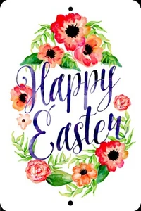 Happy Easter, Flowers, Home Sign, Home Decor Metal Aluminum, USA, White - Picture 1 of 1