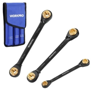 WORKPRO 3PC 4-in-1 Reversible Ratcheting Wrench Set Double Box End 8-19mm Metric - Picture 1 of 8