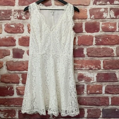 Joie Dress Womens Large White Floral Lace Eyelash Trim Sleeveless Zip Up - Image 1 of 4
