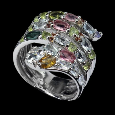 Valentinstag 925 Silberring Oval Aquamarin Peridot Turmalin Edelstein Schmuck Sz - Bild 1 von 4