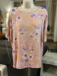 Women's FIRST LOOK Short Sleeve Swiss Dot Floral Top Mauve/Floral choose size - Picture 1 of 6