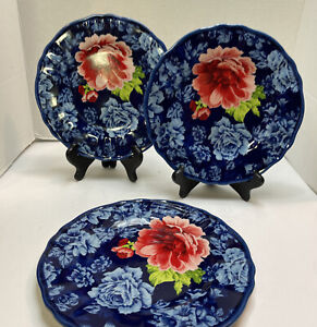New ListingPioneer Woman Heritage Blue Floral Salad Dessert Plates 8.75" Set of 3