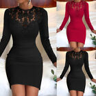 Women Long Sleeve Pullover Mini Dress Bodycon Party Cocktail Lace Dress W