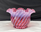 Vtg Fenton Cranberry Opalescent Swirl Ruffled Glass Lamp Shade Gas Oil 4" Fitter