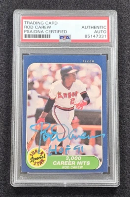 1986 ROD CAREW Signed Fleer Card-HALL OF FAME-CALIFORNIA ANGELS-PSA - Image 1 of 4