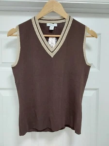 Dressbarn Top Women's Size Small Brown Beige Sleeveless V Neck Casual - Picture 1 of 11