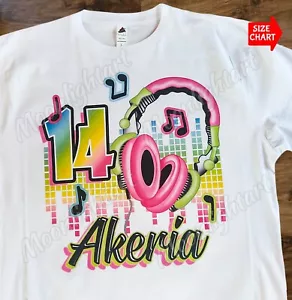 Personalized Age and Name Music Headphones Rainbow Birthday Girl T-Shirt - Picture 1 of 2