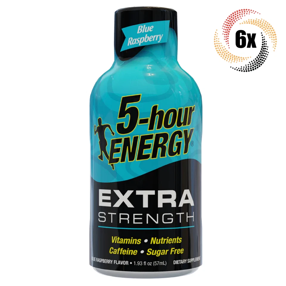 6 botellas 5 horas energía sabor frambuesa azul extra | sin azúcar | 1,93 oz Foto 1 de 1
