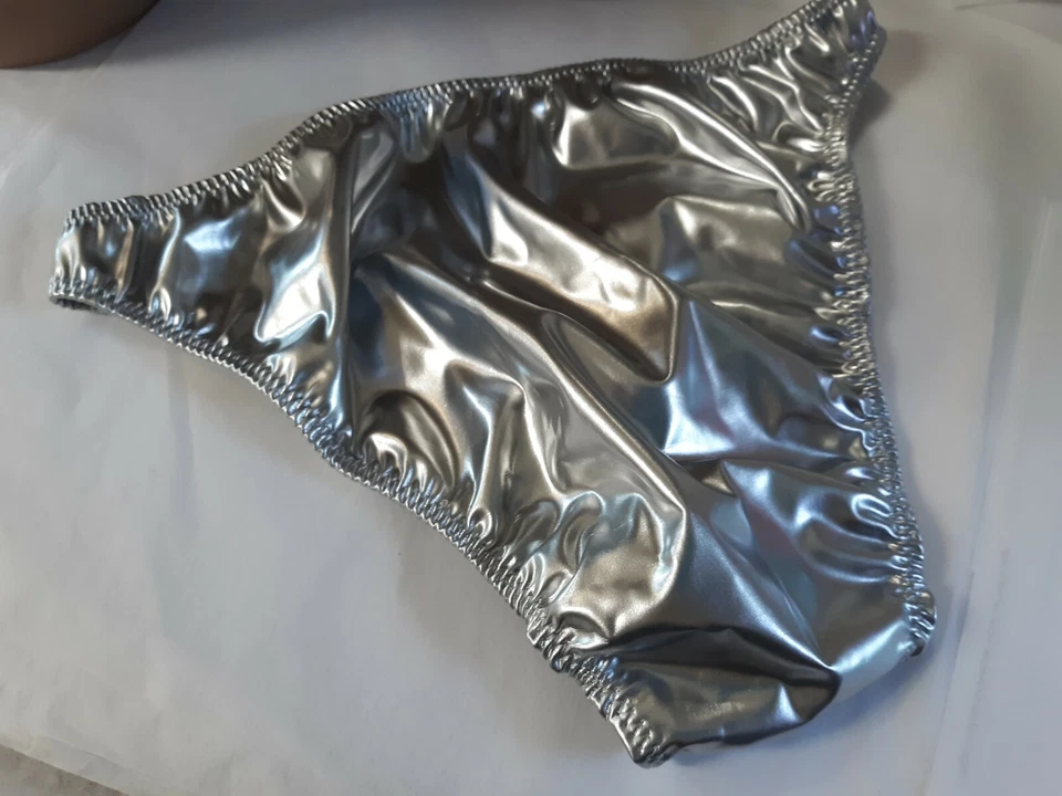 Roupa íntima masculina personalizada prata PVC feita à mão EUA tamanho M L ou GG roupa íntima sexy - Imagem 1 de 1