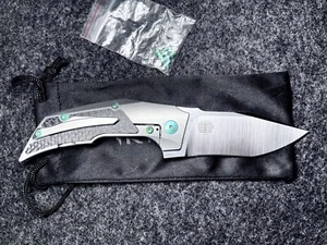 Reate Knives T3000 M390 Titanium Carbon Fiber Inlay Green Tashi Bharucha RARE! - Picture 1 of 7
