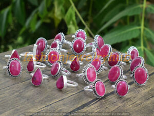 New Sale ! Simulated Ruby Gemstone Ring Wholesale 5Pcs Lot 925 Silver Plated
