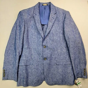 New Tasso Elba 100% Linen Blue Blazer Mens L (44) Sport Coat Jacket Blue - Picture 1 of 12