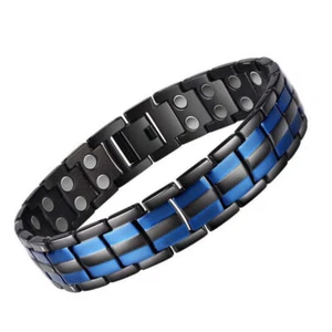 Men's Stainless Steel Magnetic Therapy Health Bracelet Pain Relief Blue Black - Picture 1 of 5