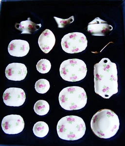 Speiseservice rosa Rose mit Goldrand - Porzellan für 1:12 - 19 Teile - Bild 1 von 1