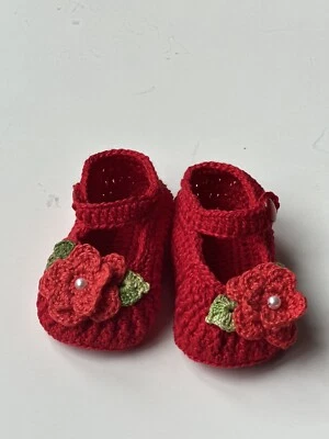 Crochet Handmade Baby  Shoes Girl 0-6 Months Multi- Red - Image 1 of 2