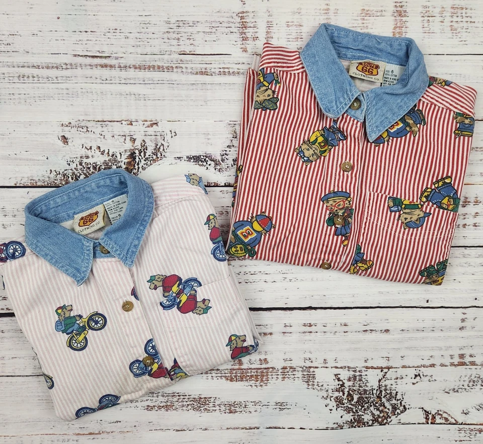 90s Vintage Route 66 Girls Western Collar Shirts Striped Dog & Cat Bundle Size 6 - Image 1 of 4