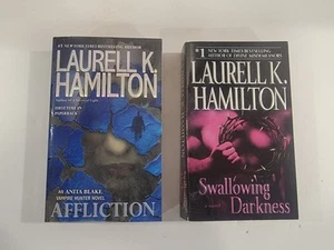 Lot of 2 Laurell K Hamilton Paperback Novel Books - Affliction & Swallowing Dark - Picture 1 of 11