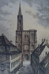 Straßburger Münster - Farbradierung Signiert - Strasbourg Frankreich Elsass 1890 - Bild 1 von 7