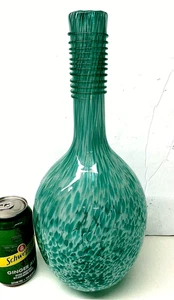 MCM MURANO ITALIAN BLOWN TURQUOISE ART GLASS SPATTER VASE - APPLIED SPIRAL SWIRL - Picture 1 of 5
