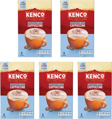 Kenco Unsweetened Cappuccino Instant Coffee Sachets 88.8 g (Pack of 5)