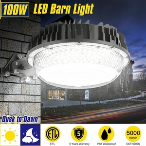 100W LED Barn Light Dusk to Dawn with Photocell Outdoor Security Yard Floodlight - Picture 1 of 10