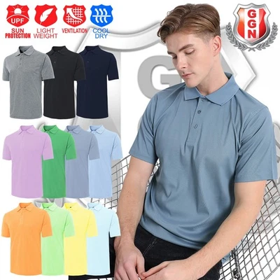 Mens Plain Polo Shirt, Cotton Blend, Short Sleeve Black Blue Grey White - image 1 of 4