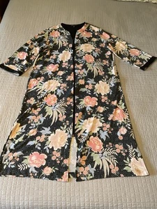MISS ELAINE RELAX Long Robe 3/4 Zip L Floral LS Stretch Pockets Collarless - Picture 1 of 4