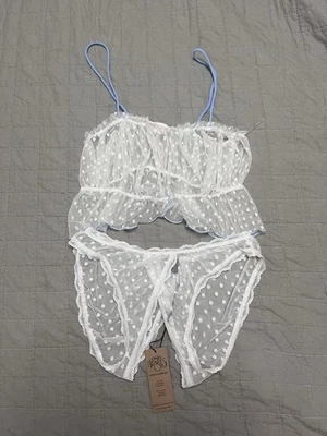 New Only Hearts White Coucou Lola Coulotte Crotchless Panty (S) + Bralette (M) - Image 1 of 4