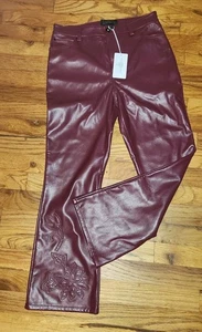 Jade  Johnny Was Faux Leather Embroidered Pants 27 - Picture 1 of 9