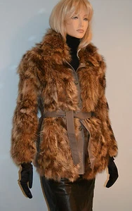 CHAQUETA DE COLECCIÓN GENIUNE PIEL DE MAPACHE y CUERO, S-M - Imagen 1 de 5