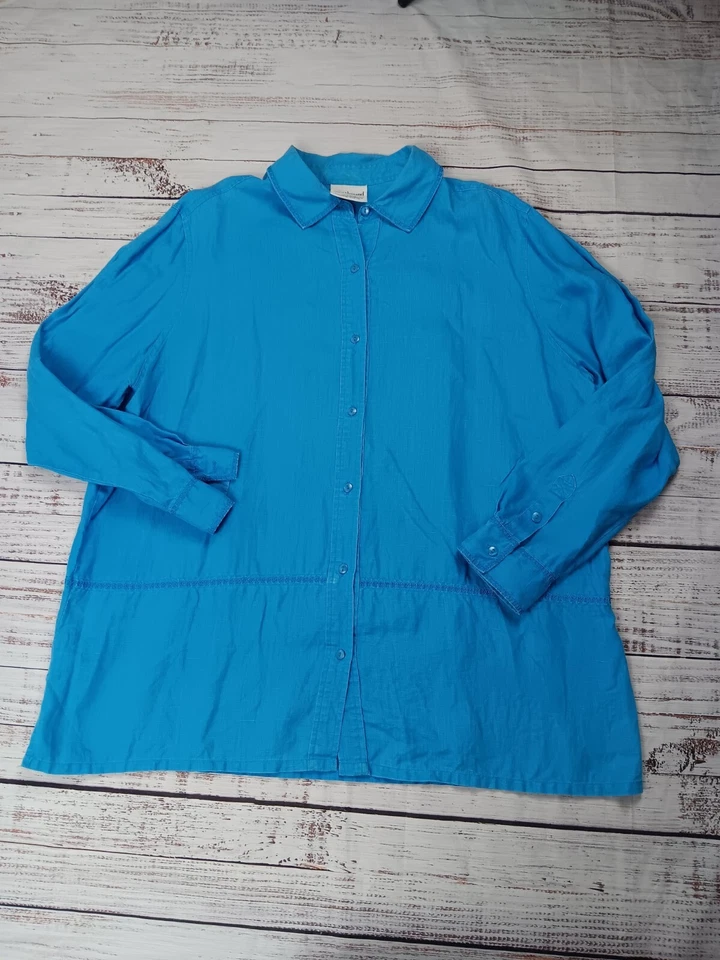 Top túnica Westbound para mujer XL azul lino abotonada manga larga Lagenlook  Foto 1 de 4