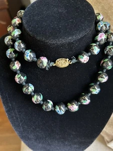 ANTIQUE CHINESE CLOISONNE 12 MM BEAD 32 INCH LONG NECKLACE HAND KNOTTED THREAD - Picture 1 of 4