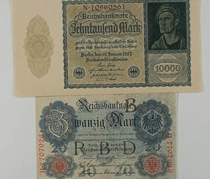 Germany 2-Notes // 1910 German Empire 20 Mark & 1922 Weimar Republic 10000 Mark - Picture 1 of 2