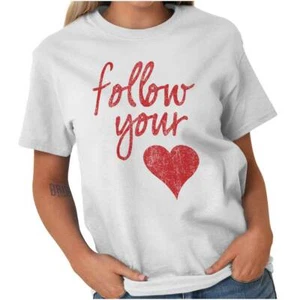 Follow Your Heart Valentine's Day Inspiring Womens Graphic Crewneck T Shirt Tee - Picture 1 of 3