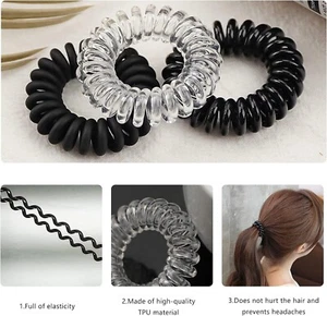 Hair silicone ties Spiral Coil Band Tangle Telephone Cord Wire Elastic Bobble - Picture 1 of 24