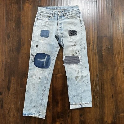 Levis Vintage 80s Redline Selvedge USA 501 Light Wash Jeans 66 30x28 Thrashed - Image 1 of 4