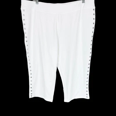 Belle by Kim Gravel Womens Petite French Terry Trimmed Crop Pants White PXL Size - Image 1 of 2