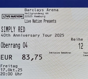 2x Tickets Simply Red Hamburg 17.10.25 Sitzplätze Karten Eintrittskarten - Bild 1 von 1